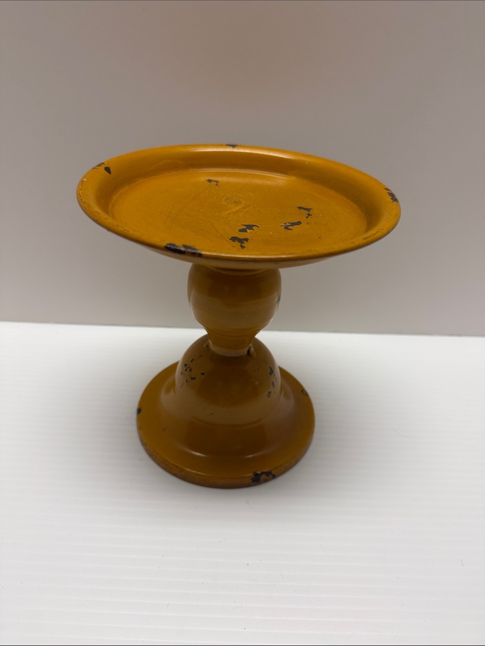 Candle Holder Metal Honey Mustard Distressed Color